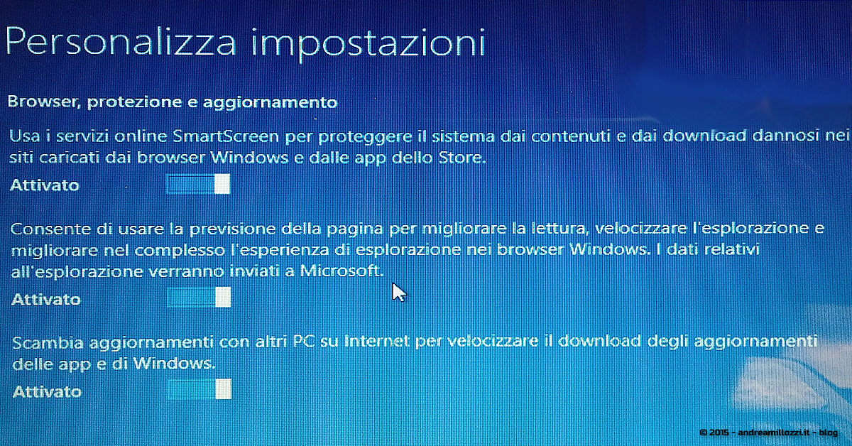 Andrea Millozzi blog | Microsoft Windows 10 | Personalizza impostazioni | sezione 3
