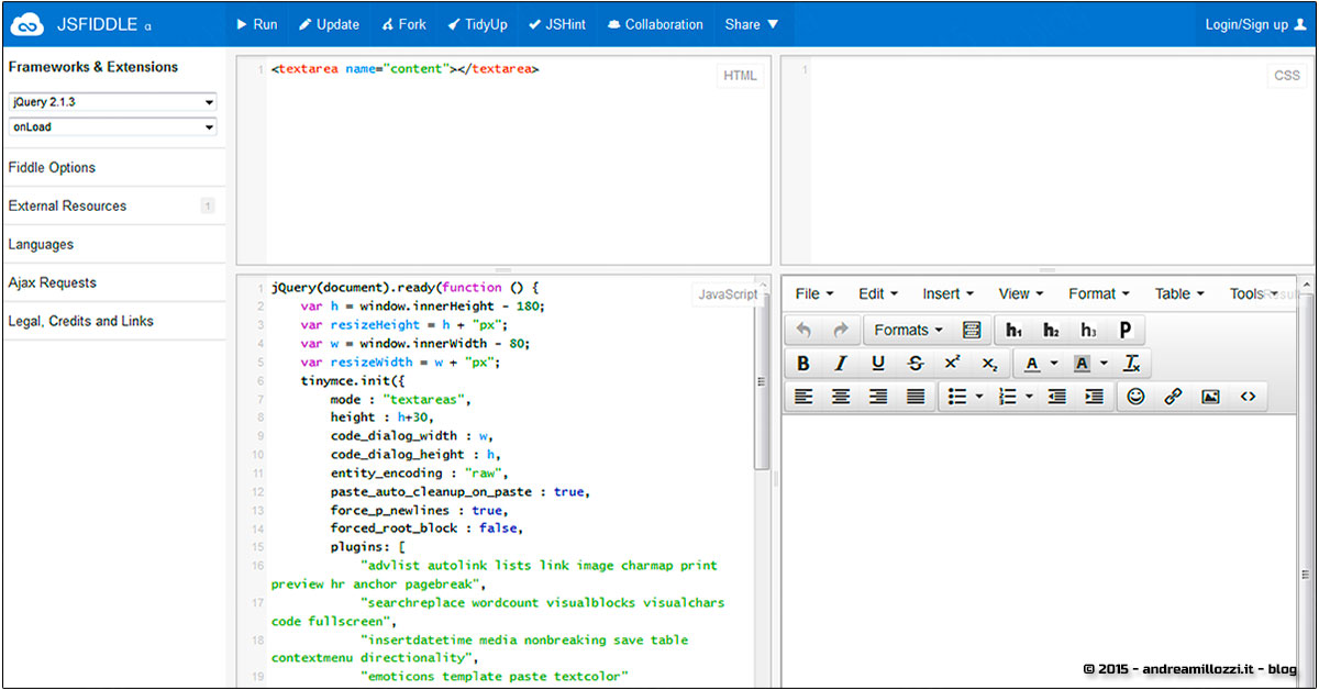 Andrea Millozzi blog - JSFiddle | pannello operativo