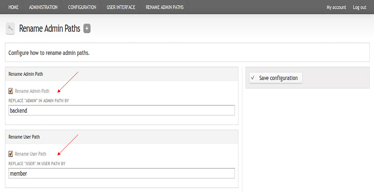 Andrea Millozzi blog - Drupal - Rename Admin Paths | il form del modulo