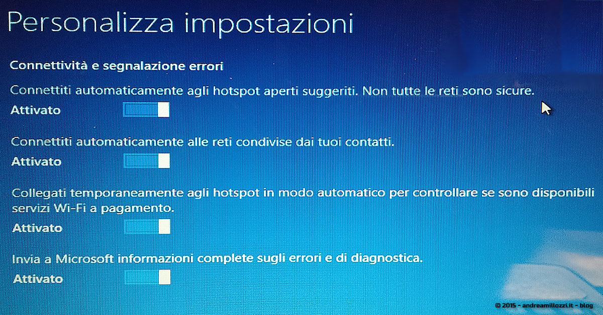 Andrea Millozzi blog | Microsoft Windows 10 | Personalizza impostazioni | sezione 2