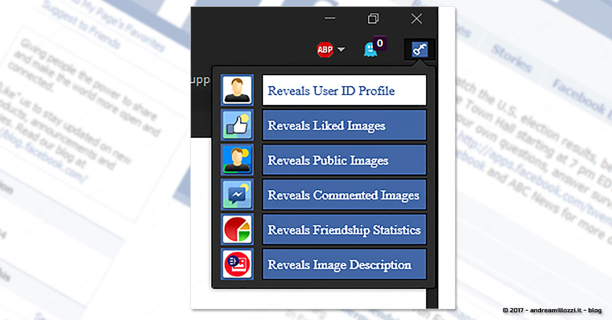 Secrets Revealer (for Facebook™) | scopri tutte le informazioni segrete che ti riguardano presenti su Facebook, con questo Add-on gratuito per Firefox e Chrome | comandi disponibili Andrea Millozzi blog | Secrets Revealer (for Facebook™) | scopri tutte le informazioni segrete che ti riguardano presenti su Facebook, con questo Add-on gratuito per Firefox e Chrome | comandi disponibili